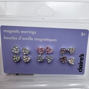 Claire’s Magnetic Rhinestone Heart Earrings NWT